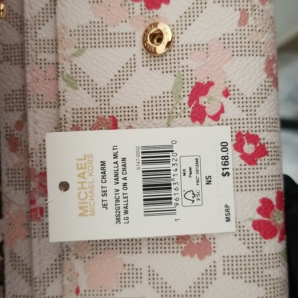 SOLD Michael Kors| Crossbody Wallet Jet Set Charm Vanilla MLTI Pink - Picture 8 of 9